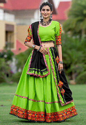 Navratri Special Cotton Lehenga in Light Green