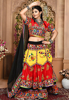 BUTTER CREPE GREEN RED MULTI COLOR LEHENGA CHOLI WITH DUPATTA – Buy Two  Fast – The Online Shopping Hub
