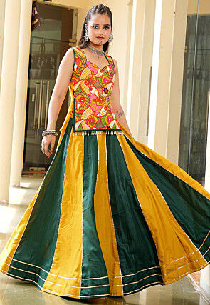Navratri Special Cotton Lehenga in Mustard and Green