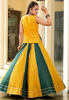 Navratri Special Cotton Lehenga in Mustard and Green