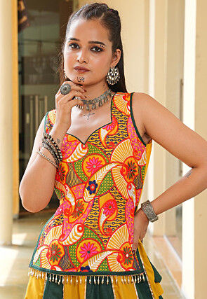 Navratri Special Cotton Lehenga in Mustard and Green