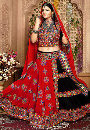Navratri Special Cotton Lehenga in Red and Black