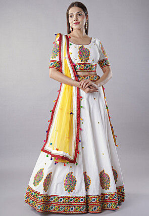 Navratri Special Cotton Lehenga in White