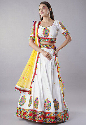 Navratri Special Cotton Lehenga in White