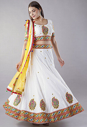Navratri Special Cotton Lehenga in White