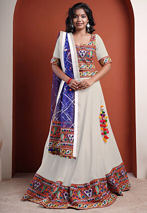 Navratri Special Cotton Lehenga in White