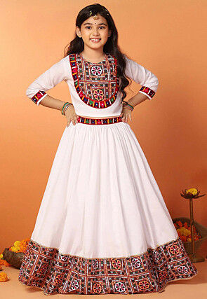 Navratri Special Cotton Lehenga in White