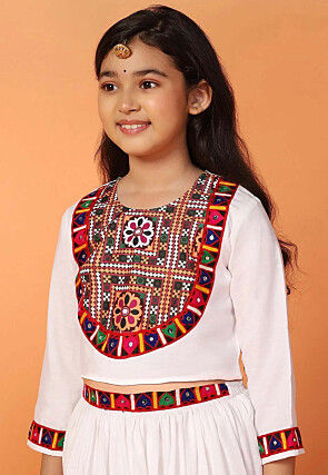 Navratri Special Cotton Lehenga in White