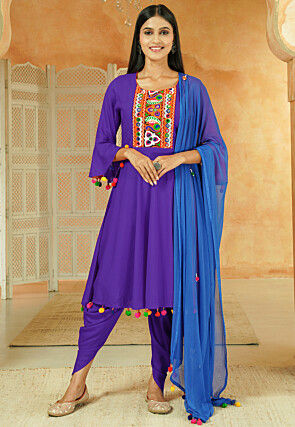 Navratri Special Cotton Punjabi Suit in Dark Purple