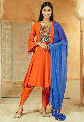 Navratri Special Cotton Punjabi Suit in Orange