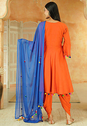Navratri Special Cotton Punjabi Suit in Orange