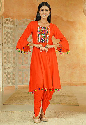 Navratri Special Cotton Punjabi Suit in Orange
