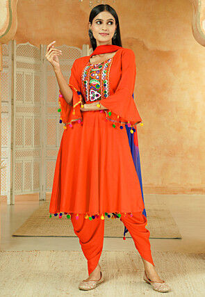 Navratri Special Cotton Punjabi Suit in Orange