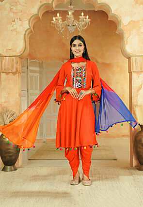 Navratri Special Cotton Punjabi Suit in Orange
