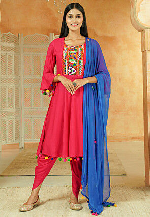 Navratri Special Cotton Punjabi Suit in Pink