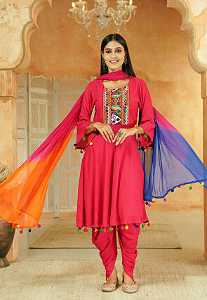 Navratri Special Cotton Punjabi Suit in Pink