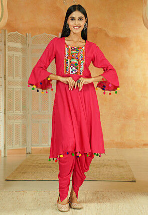 Navratri Special Cotton Punjabi Suit in Pink