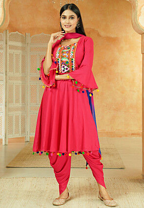 Navratri Special Cotton Punjabi Suit in Pink