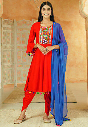Navratri Special Cotton Punjabi Suit in Red