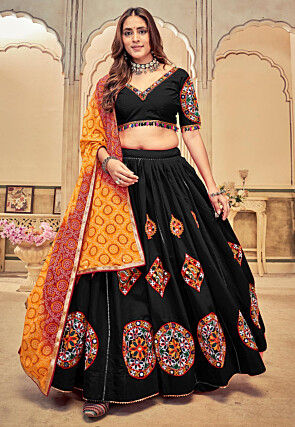 Navratri Special Cotton Silk Lehenga in Black