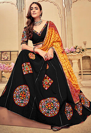 Navratri Special Cotton Silk Lehenga in Black