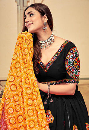 Navratri Special Cotton Silk Lehenga in Black