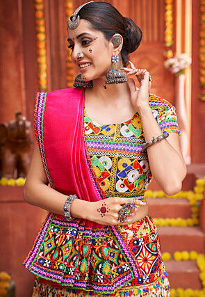 Navratri Special Cotton Silk Lehenga in Cream