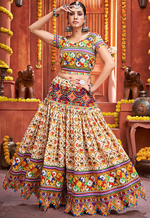 Navratri Special Cotton Silk Lehenga in Cream