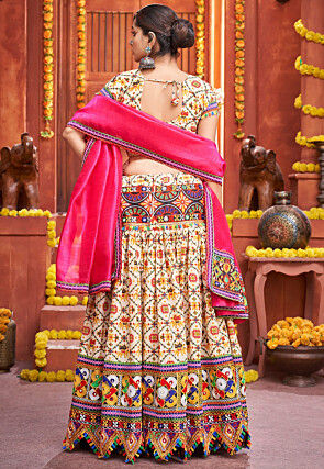 Navratri Special Cotton Silk Lehenga in Cream