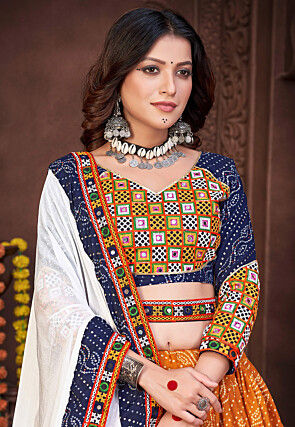 Navratri Special Cotton silk Lehenga in Mustard