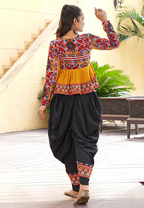 Navratri Special Crepe Angrakha Style Top Set in Mustard