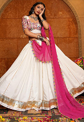 Navratri Special Crepe Lehenga in Off White