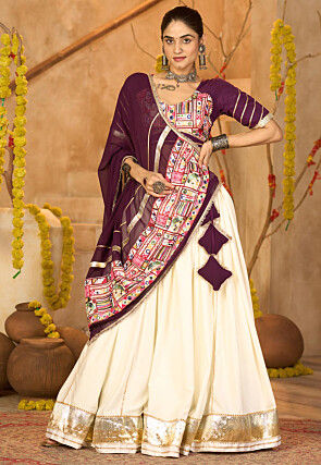 Navratri Special Crepe Lehenga in Off White