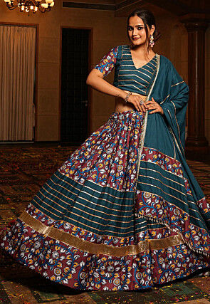 Navratri Special Crepe Lehenga in Teal Blue and Maroon