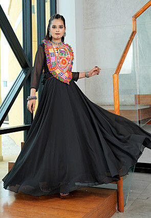 Navratri Special Georgette Gown in Black