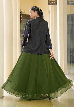 Navratri Special Georgette Gown in Olive Green