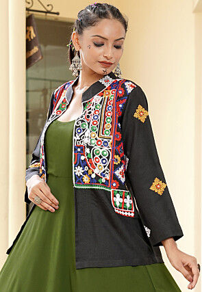 Navratri Special Georgette Gown in Olive Green