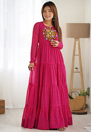 Navratri Special Georgette Gown in Pink