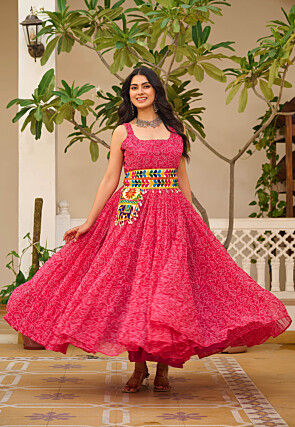 Navratri Special Georgette Gown in Pink