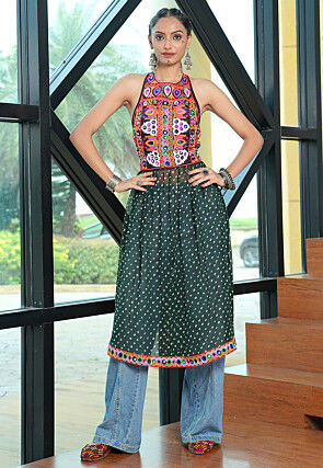 Navratri Special Georgette Kurtas in Green