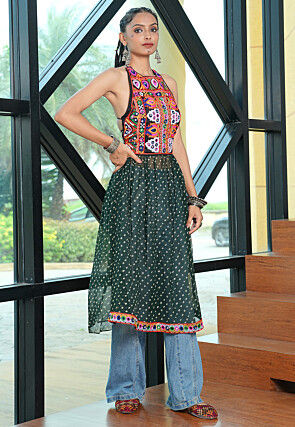 Navratri Special Georgette Kurtas in Green