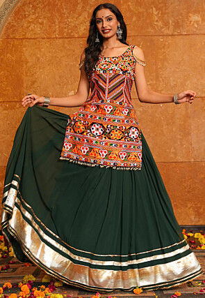 Navratri Special Georgette Lehenga in Dark Green