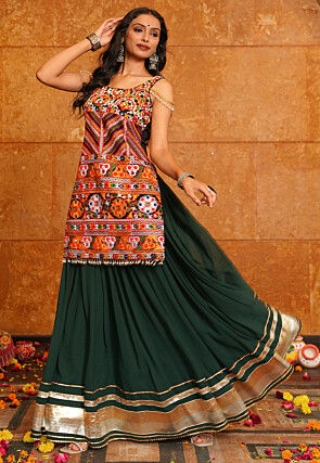 Navratri Special Georgette Lehenga in Dark Green