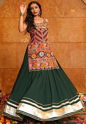 Navratri Special Georgette Lehenga in Dark Green
