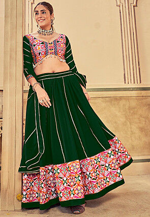 Navratri Special Georgette Lehenga in Green