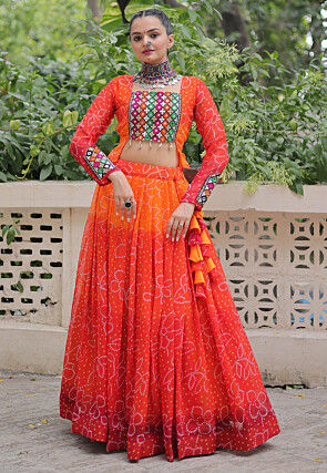 Navratri Special Georgette Lehenga in Shaded Orange