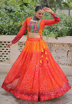 Navratri Special Georgette Lehenga in Shaded Orange