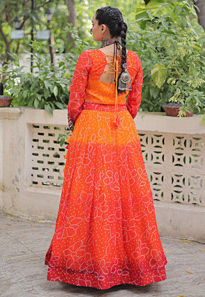 Navratri Special Georgette Lehenga in Shaded Orange
