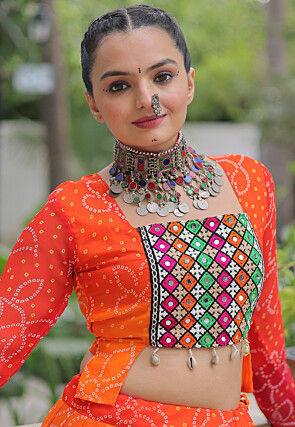 Navratri Special Georgette Lehenga in Shaded Orange