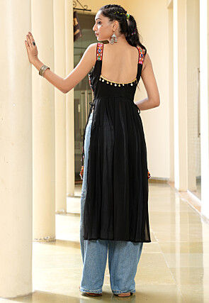 Navratri Special Georgette Straight Kurta in Black
